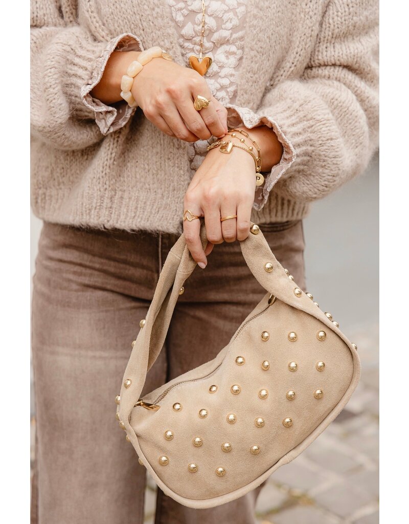 21Jewelz Midi handtas met gouden studs - suede beige
