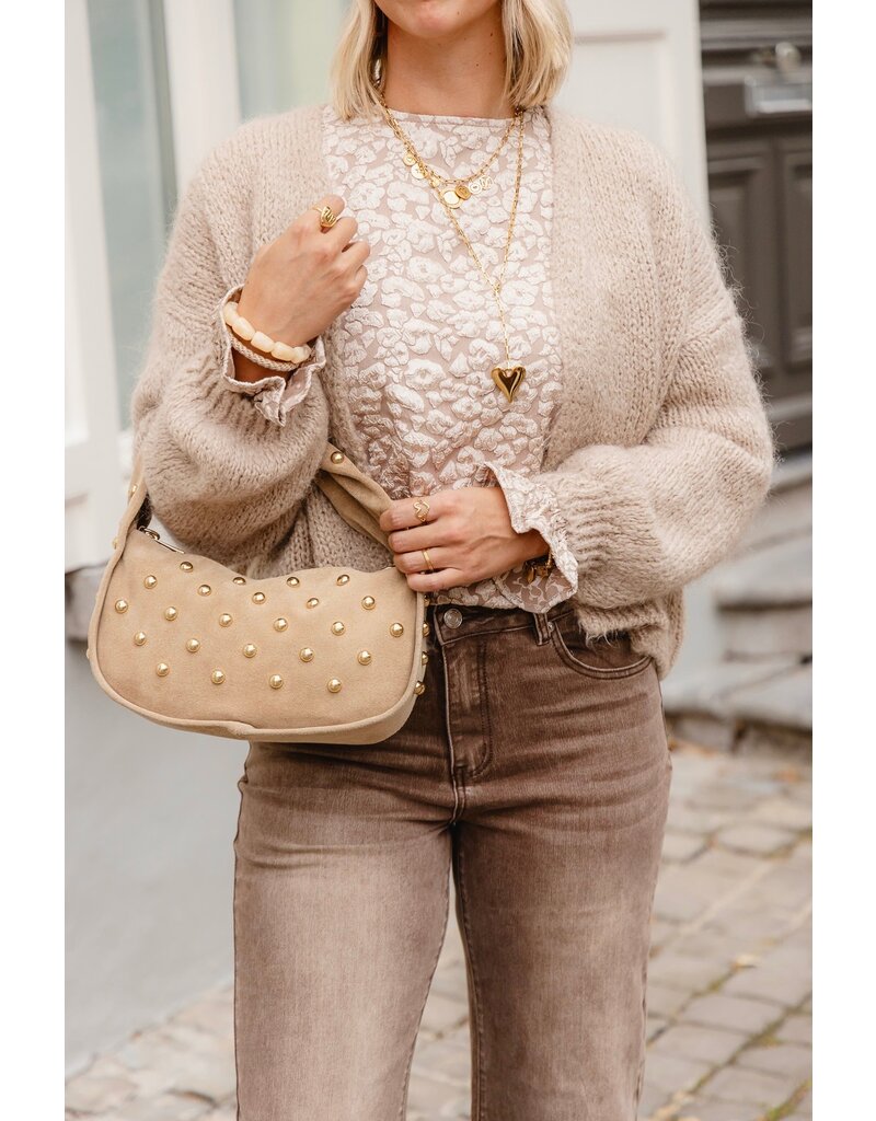 21Jewelz Midi handtas met gouden studs - suede beige