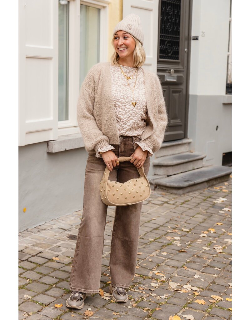 21Jewelz Midi handtas met gouden studs - suede beige