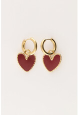 My Jewellery My Jewellery - Oorringen met burgundy hartje - goud