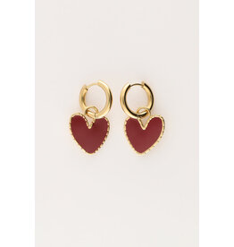 My Jewellery My Jewellery - Oorringen met burgundy hartje - goud
