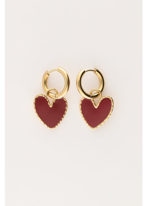 My Jewellery My Jewellery - Oorringen met burgundy hartje - goud