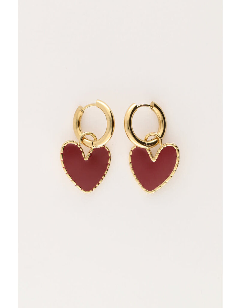 My Jewellery My Jewellery - Oorringen met burgundy hartje - goud