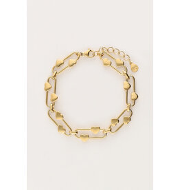 My Jewellery My Jewellery - Iconic armband ovaal met hartjes - goud