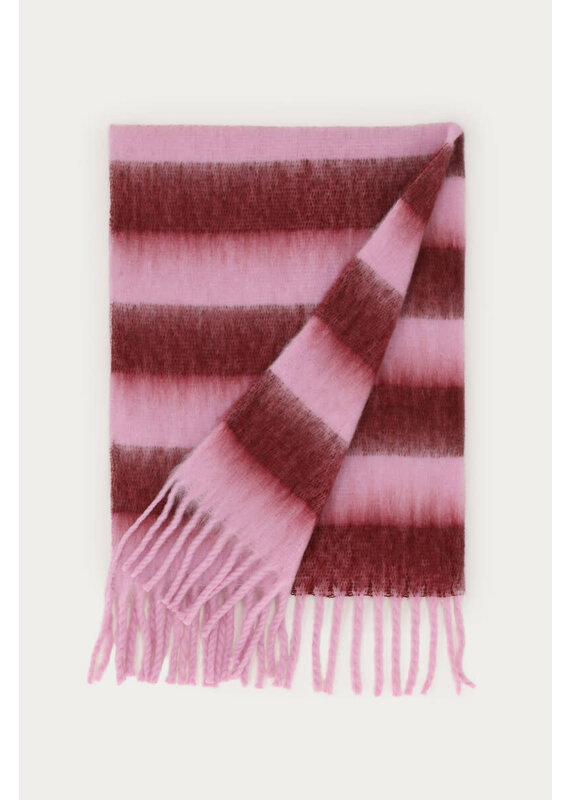 My Jewellery My Jewellery - Roze sjaal met burgundy strepen en franjes