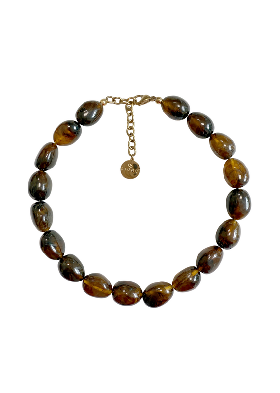 21Jewelz Statement ketting met ovale kralen - ombre bruin