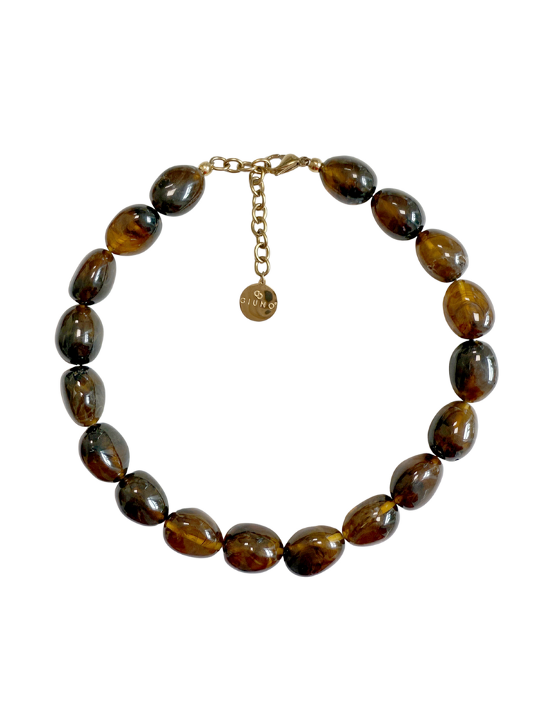21Jewelz Statement ketting met ovale kralen - ombre bruin