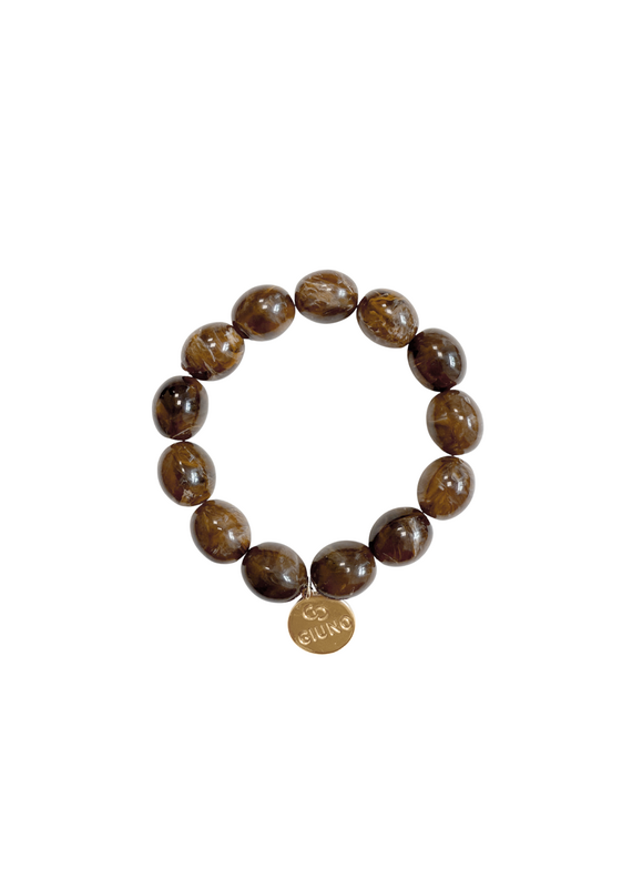 21Jewelz Statement armband met kleine ronde kralen - marmer bruin