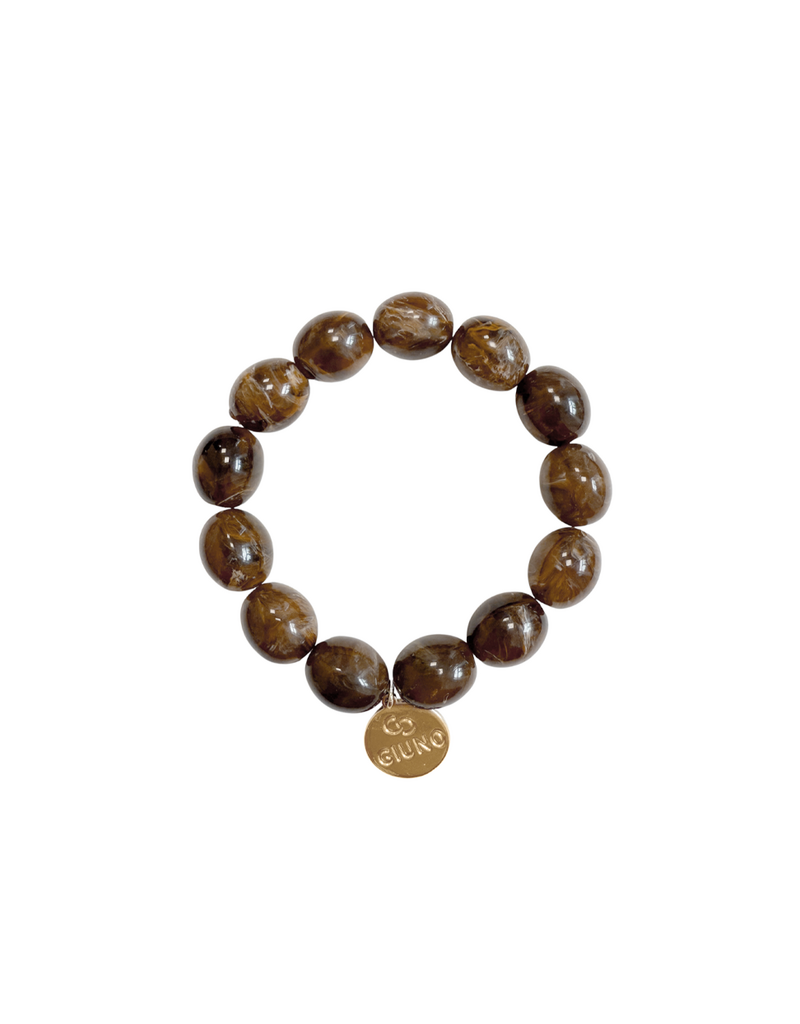 21Jewelz Statement armband met kleine ronde kralen - marmer bruin