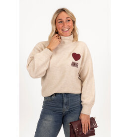 21Jewelz Amor trui met hoge hals - ecru/bordeaux
