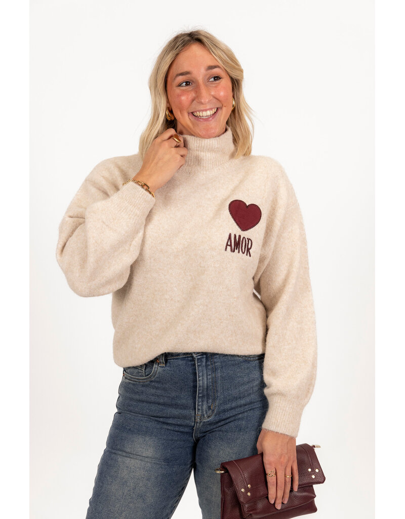 21Jewelz Amor trui met hoge hals - ecru/bordeaux