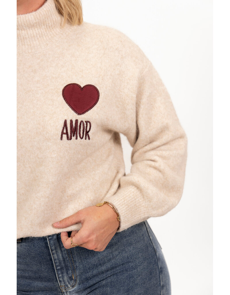 21Jewelz Amor trui met hoge hals - ecru/bordeaux