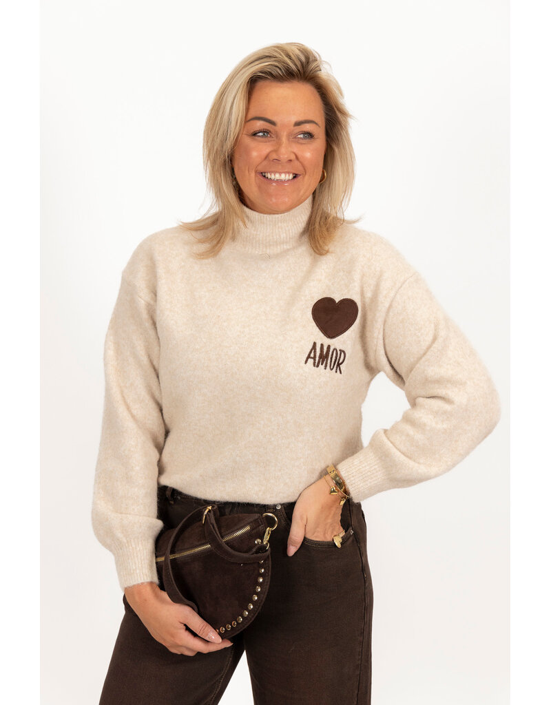 21Jewelz Amor trui met hoge hals - ecru/bruin