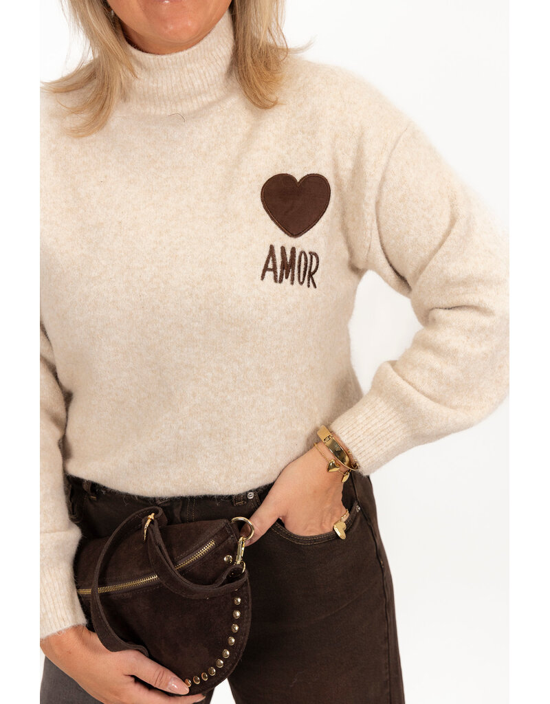 21Jewelz Amor trui met hoge hals - ecru/bruin