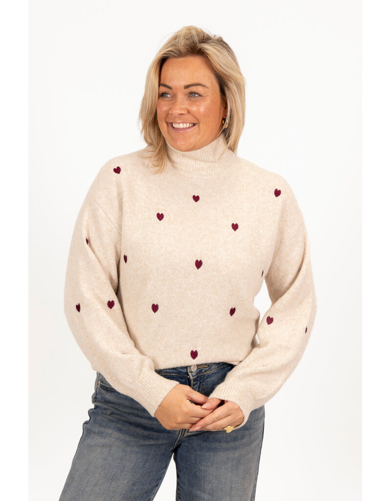 21Jewelz Gebreide coltrui met hartjes - beige/bordeaux