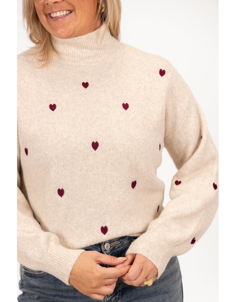 21Jewelz Gebreide coltrui met hartjes - beige/bordeaux