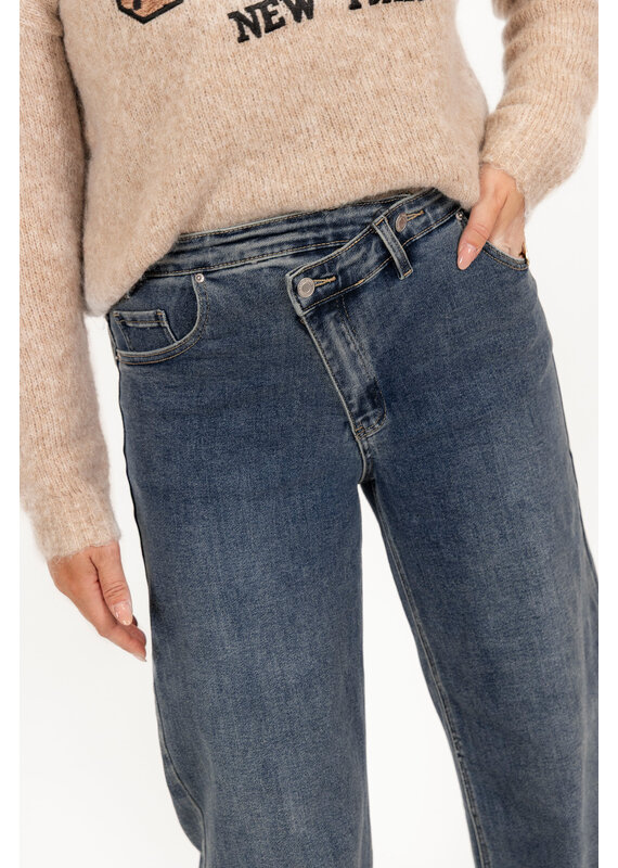 21Jewelz Wide leg jeans met schuine knoop - donkerblauw
