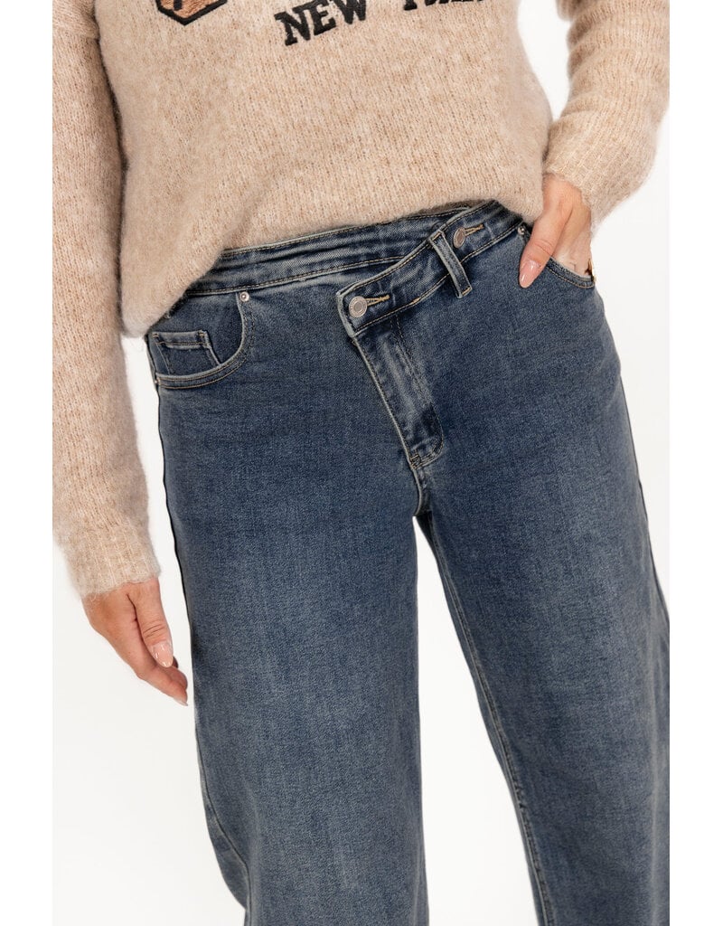 21Jewelz Wide leg jeans met schuine knoop - donkerblauw