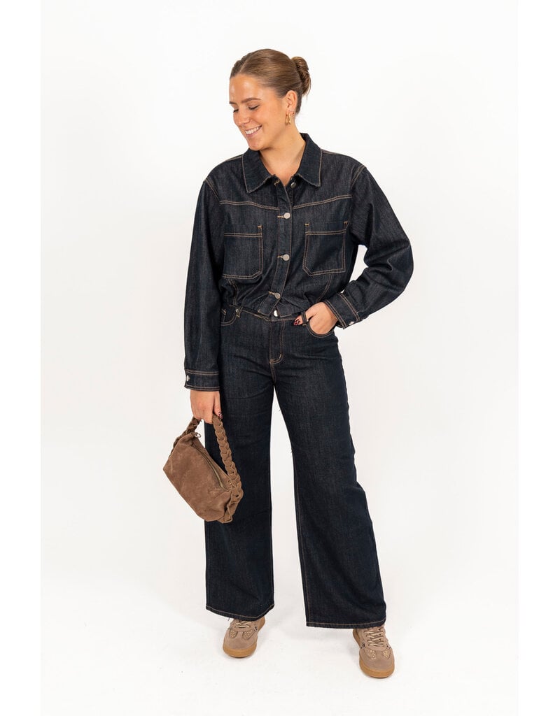 21Jewelz Wide leg jeans met opvallend stiksel - donkerblauw