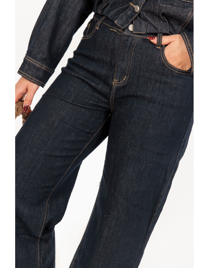 21Jewelz Wide leg jeans met opvallend stiksel - donkerblauw