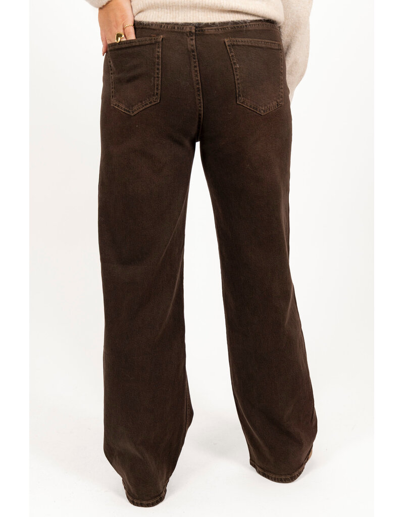 21Jewelz Wide leg jeans met opvallend stiksel - donkerbruin