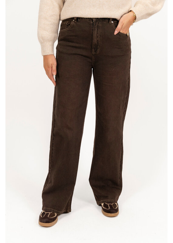 21Jewelz Wide leg jeans met opvallend stiksel - donkerbruin