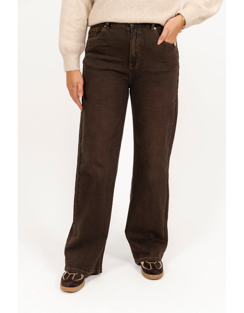 21Jewelz Wide leg jeans met opvallend stiksel - donkerbruin