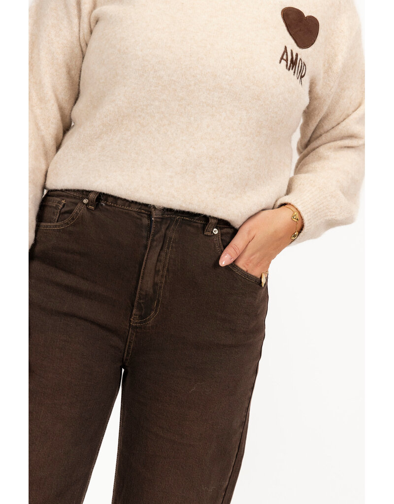 21Jewelz Wide leg jeans met opvallend stiksel - donkerbruin