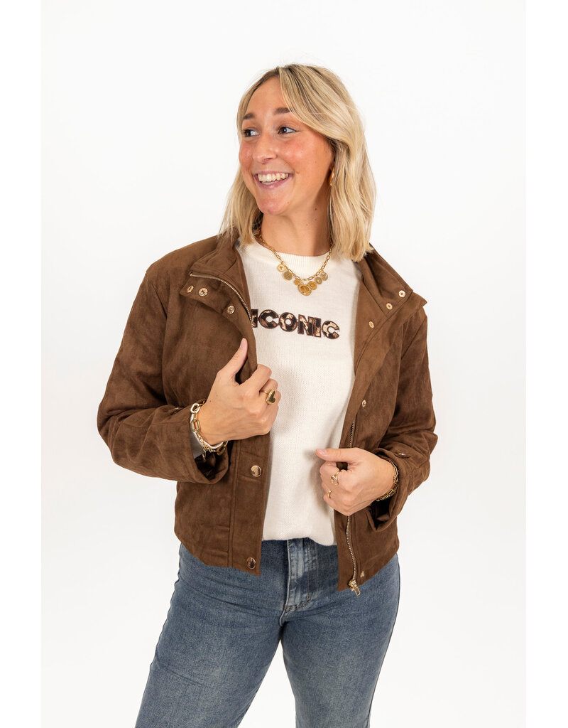 21Jewelz Suede jasje met gouden knopen - bruin