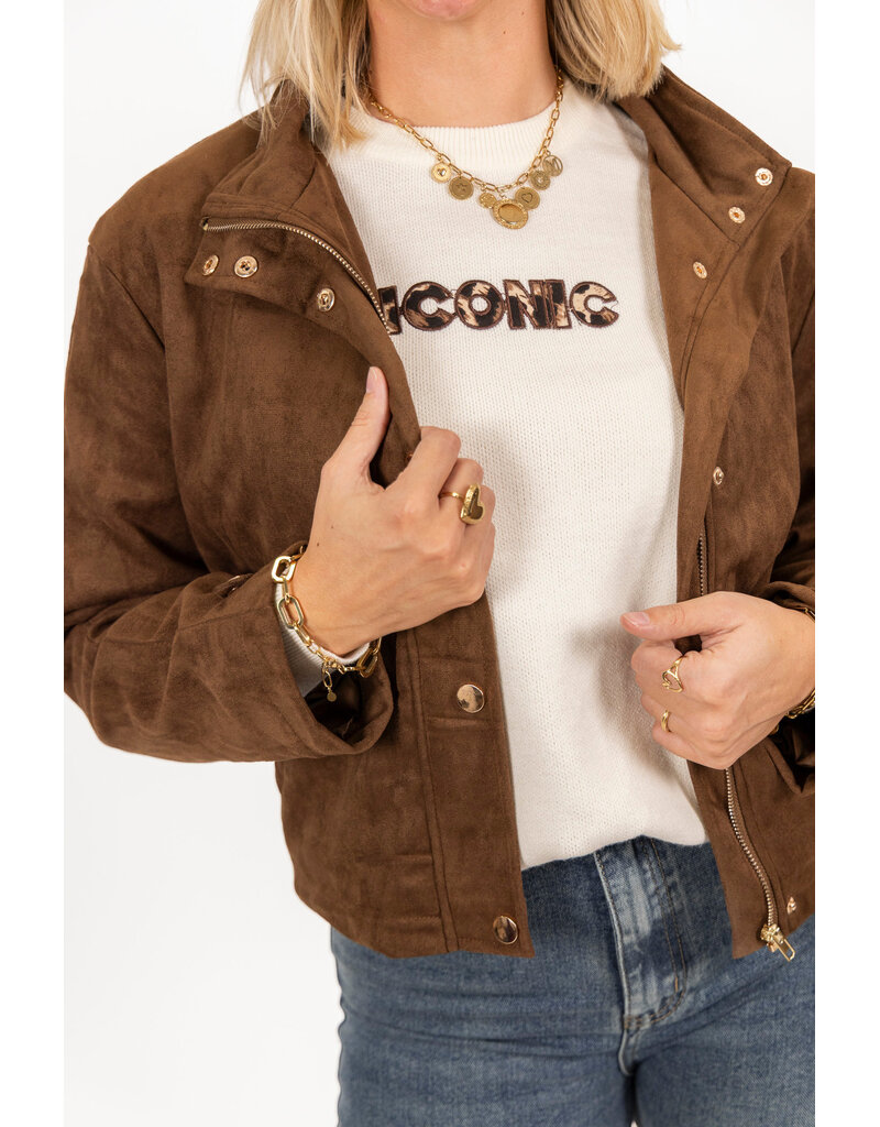 21Jewelz Suede jasje met gouden knopen - bruin