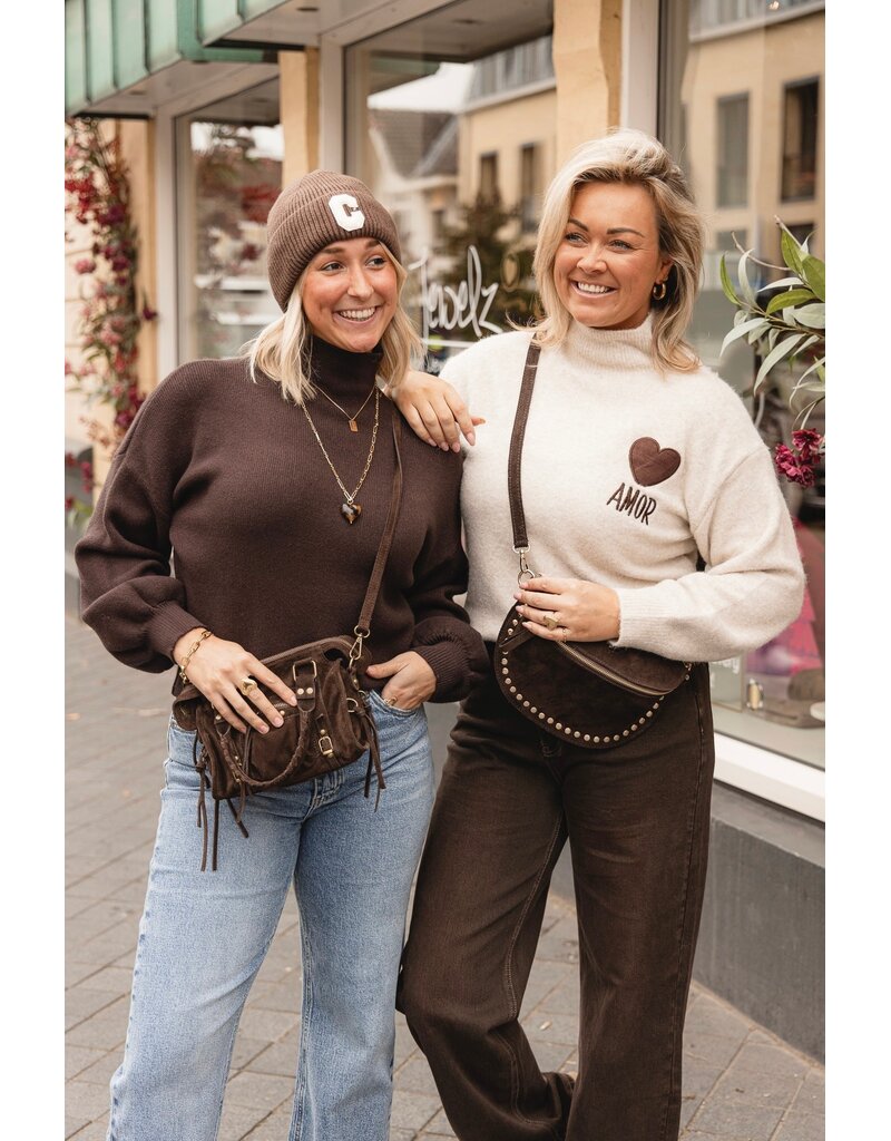 21Jewelz Amor trui met hoge hals - ecru/bruin