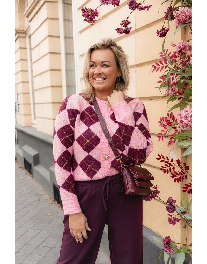 21Jewelz Geruit vestje met gouden knopen - roze/bordeaux