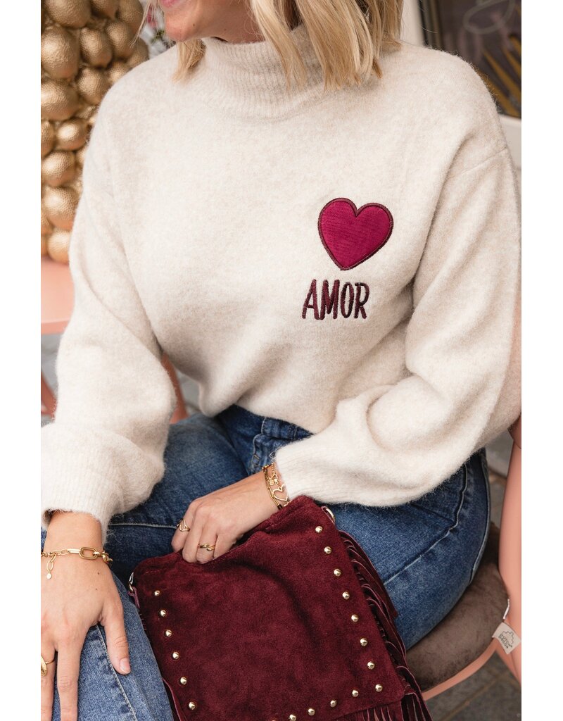 21Jewelz Amor trui met hoge hals - ecru/bordeaux