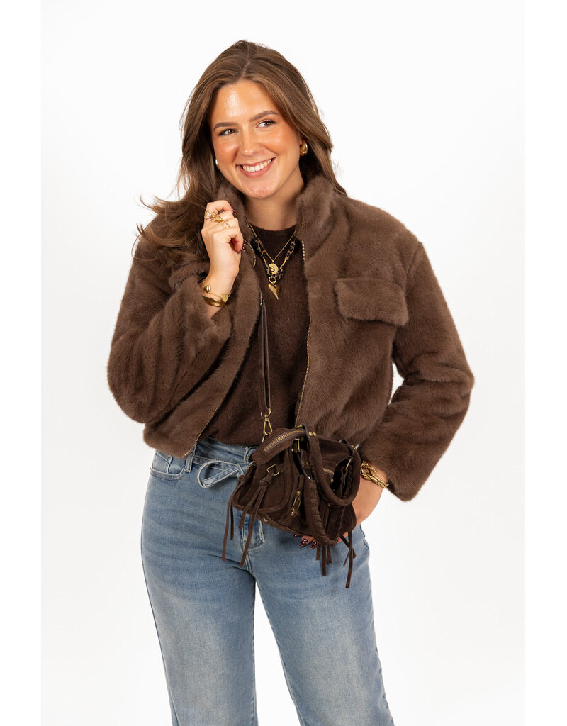 21Jewelz Fluffy jas cropped - bruin