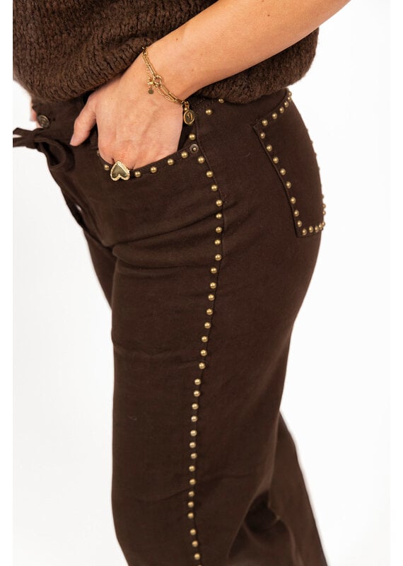 21Jewelz Jeans met gouden studs - donkerbruin