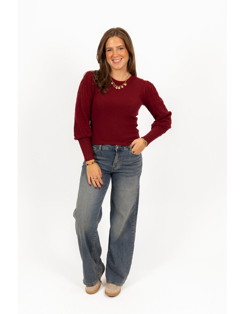 21Jewelz Truitje met geborduurde pofmouwen - bordeaux