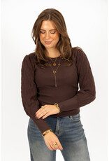 21Jewelz Truitje met geborduurde pofmouwen - bruin