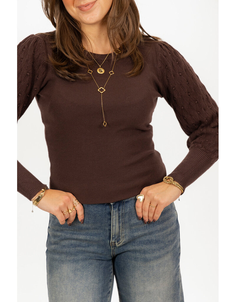 21Jewelz Truitje met geborduurde pofmouwen - bruin