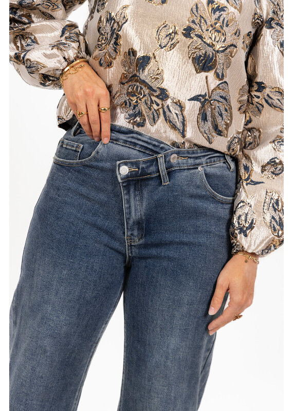 21Jewelz Wide leg jeans met schuine knoop - donkerblauw