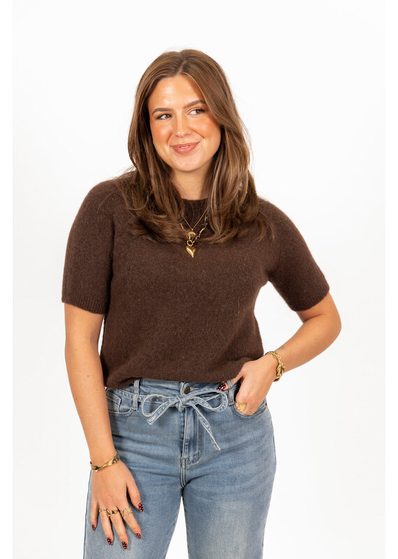 21Jewelz Effen basic truitje met korte mouw - choco bruin