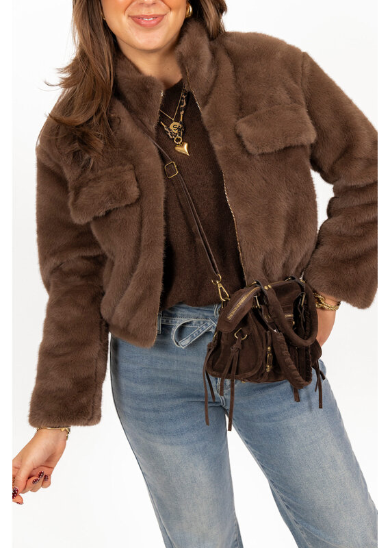 21Jewelz Fluffy jas cropped - bruin