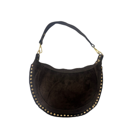 21Jewelz Middelgrote halfronde tas met studs - suede choco bruin