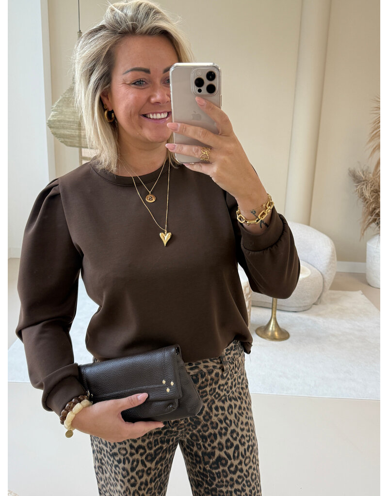 21Jewelz Basic sweater met pofmouw - choco bruin