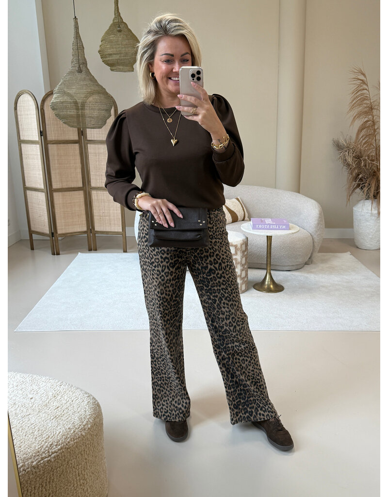 21Jewelz Basic sweater met pofmouw - choco bruin