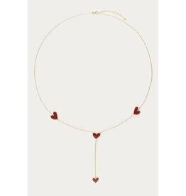 My Jewellery My Jewellery - Lange ketting y-vorm met rode hartjes - goud