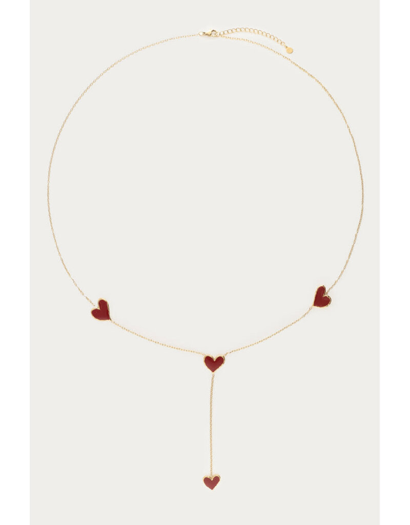 My Jewellery My Jewellery - Lange ketting y-vorm met rode hartjes - goud