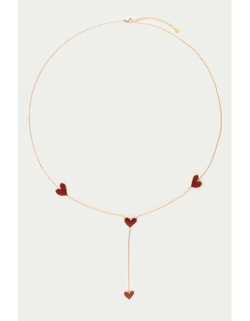 My Jewellery My Jewellery - Lange ketting y-vorm met rode hartjes - goud