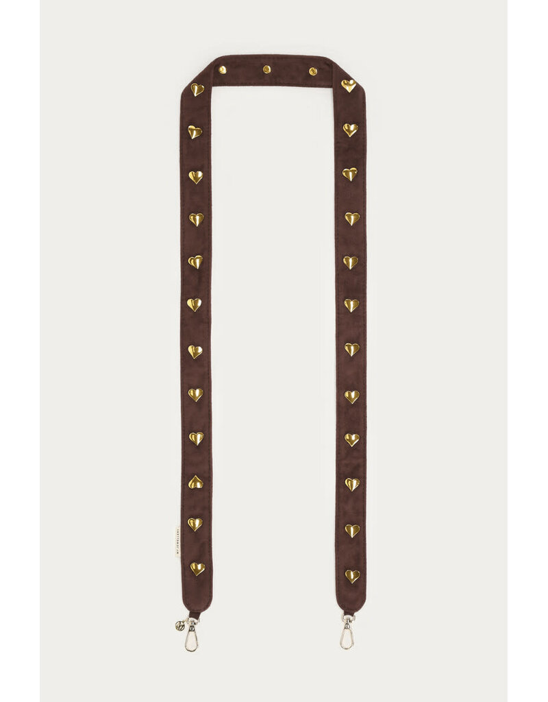 My Jewellery My Jewellery - Bruin telefoonkoord in suede look met hartjes studs