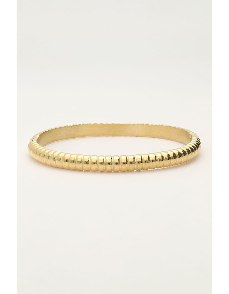 My Jewellery My Jewellery - Bold rechthoekige bangle met ribbels - goud