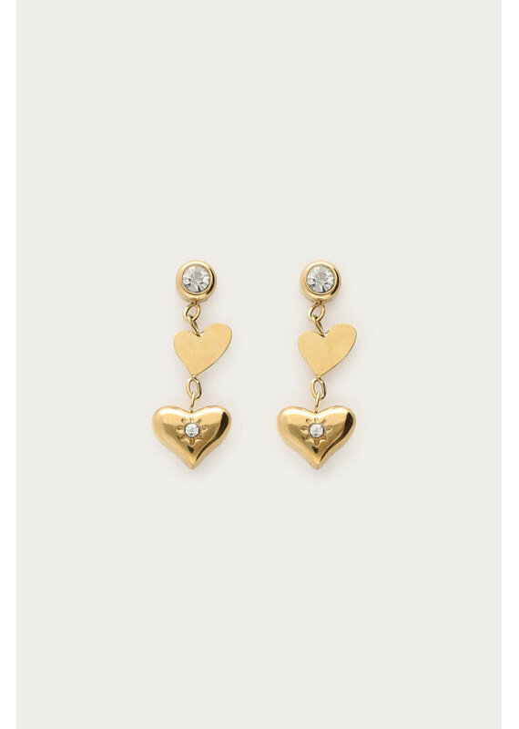 My Jewellery My Jewellery - Minimalistische oorhangers met hartjes en strass - goud